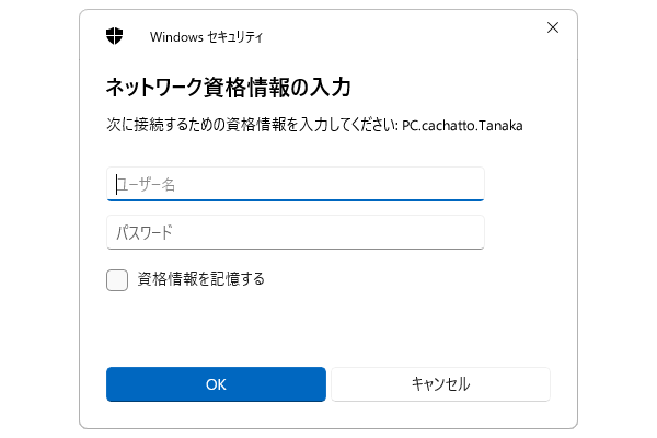 「資格情報を入力してください」の画面でパスワードを入力